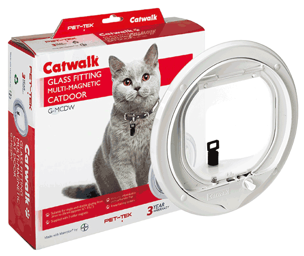 ガラス用中型猫向けマグネット錠付きペットドア